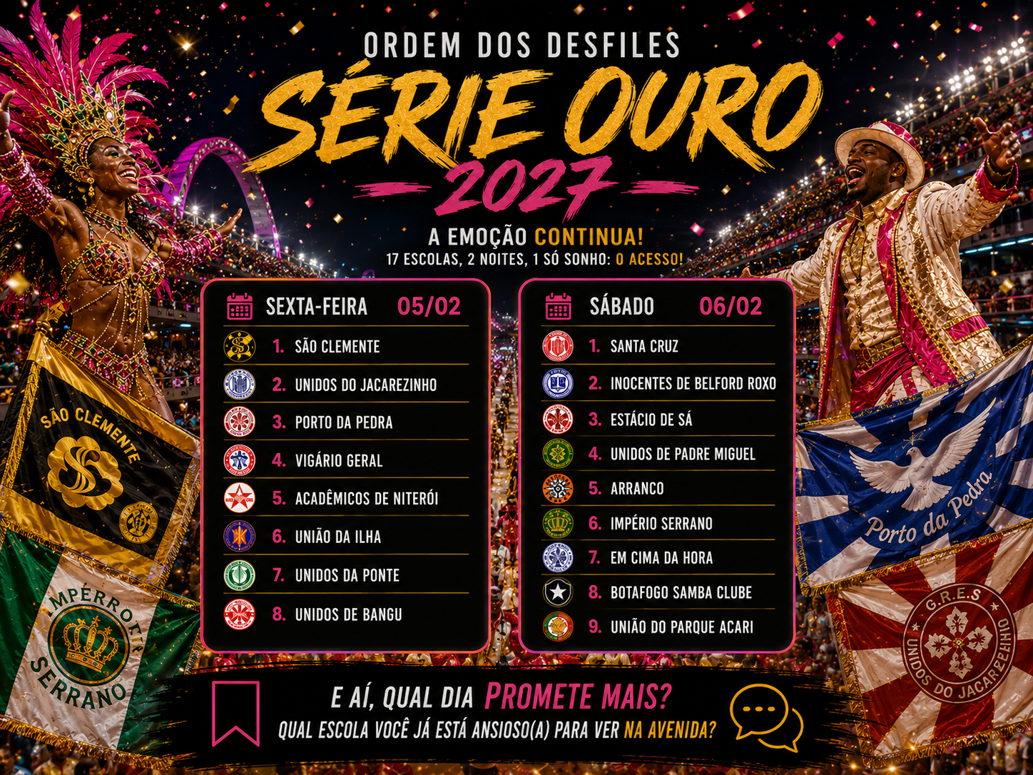 Ordem dos desfiles da Série Ouro 2027 está definida; confira a programação