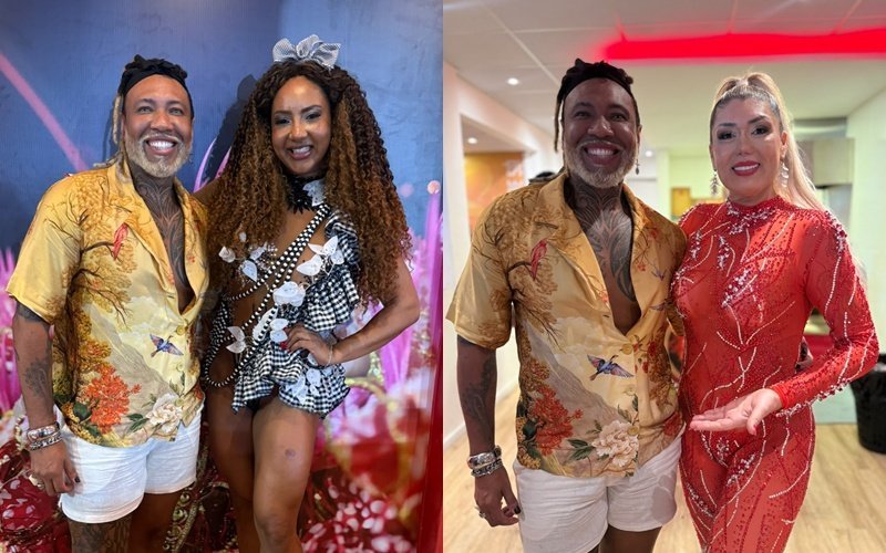 Estilista Daniel Zarmanno veste duas musas da Estácio de Sá na feijoada da escola